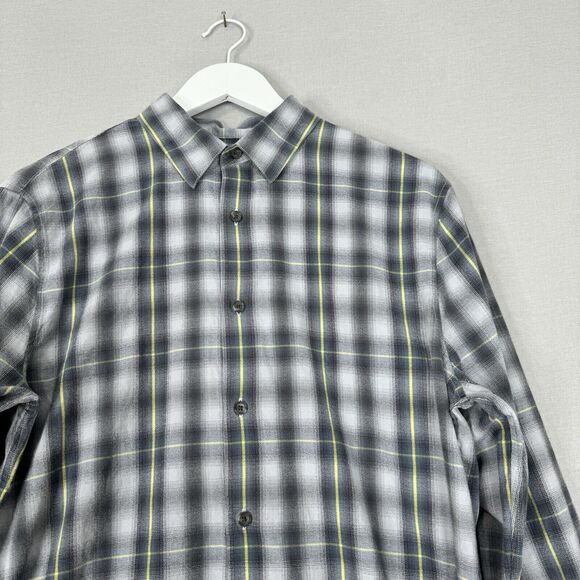 Vince Mens Shirt Medium Gray Shadow Classic Fit Plaid Flannel Country Preppy - Picture 2 of 12
